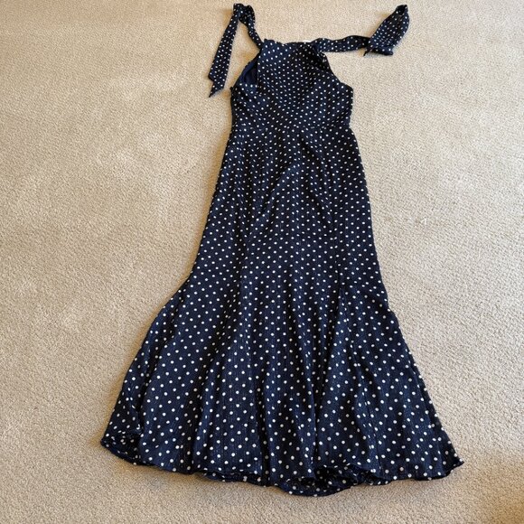 NWT Lauren Ralph Lauren Midi Dress Polka Dot Navy White Chiffon V-Neck Size 4 - Picture 11 of 13